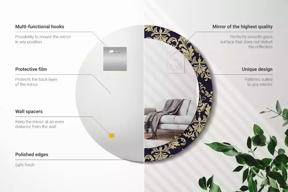 Oglindă rotundă ramă cu imprimeu Model floral