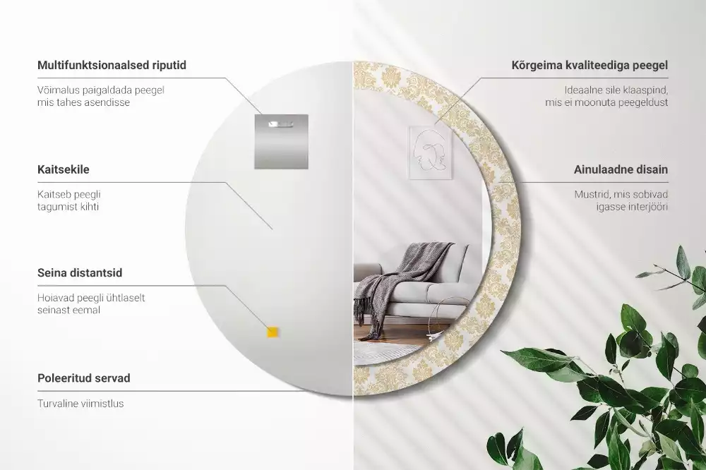 Oglindă rotundă ramă cu imprimeu Model baroc