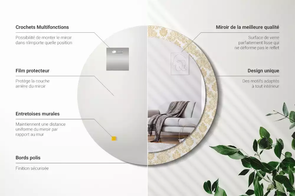 Oglindă rotundă ramă cu imprimeu Model baroc