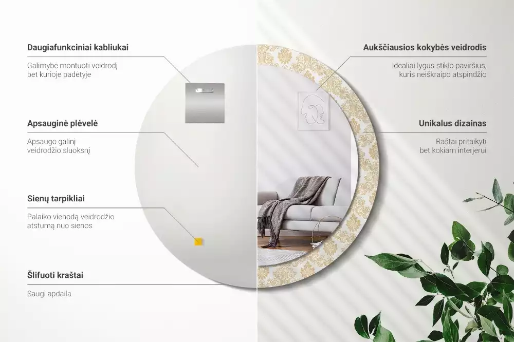 Oglindă rotundă ramă cu imprimeu Model baroc