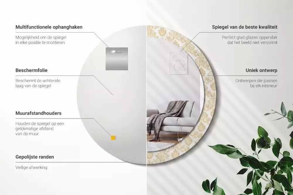 Oglindă rotundă ramă cu imprimeu Model baroc