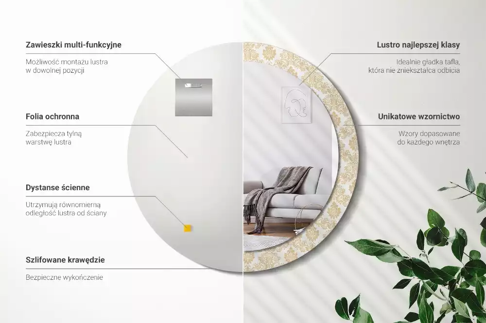 Oglindă rotundă ramă cu imprimeu Model baroc