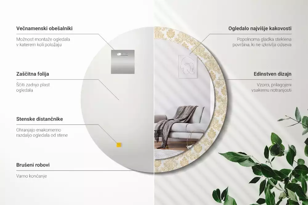 Oglindă rotundă ramă cu imprimeu Model baroc