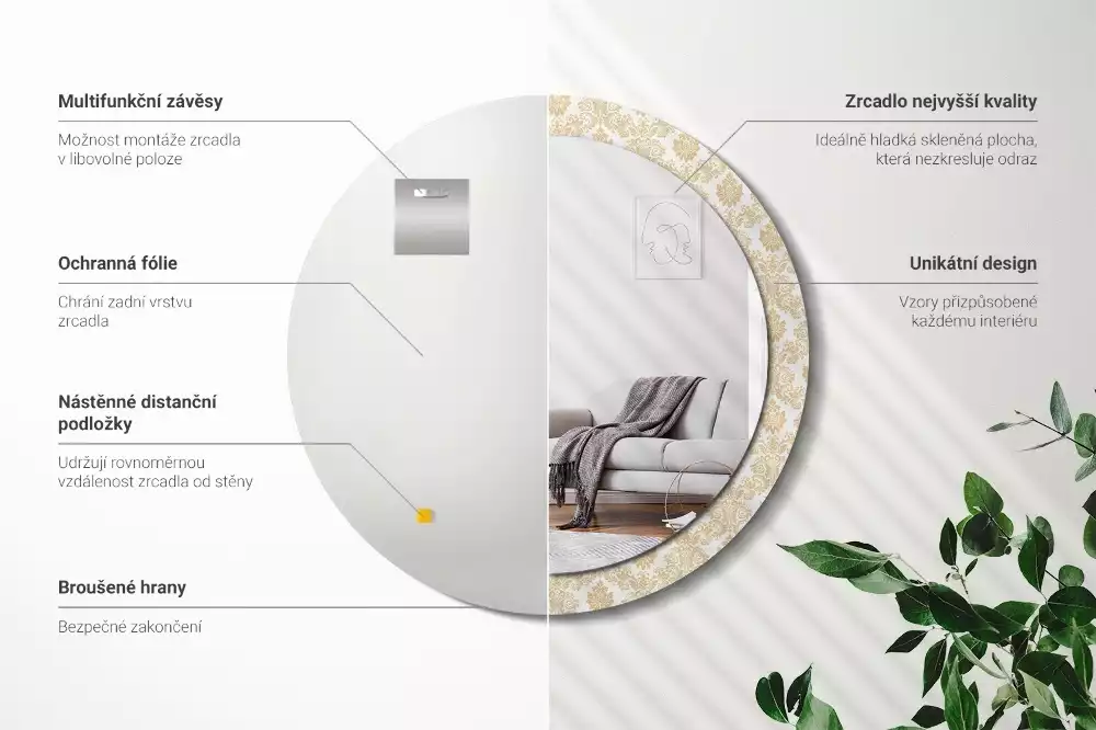 Oglindă rotundă ramă cu imprimeu Model baroc