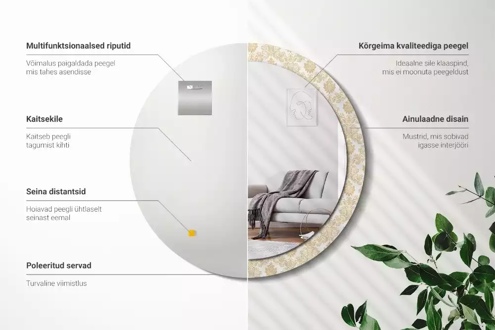 Oglindă rotundă ramă cu imprimeu Model baroc