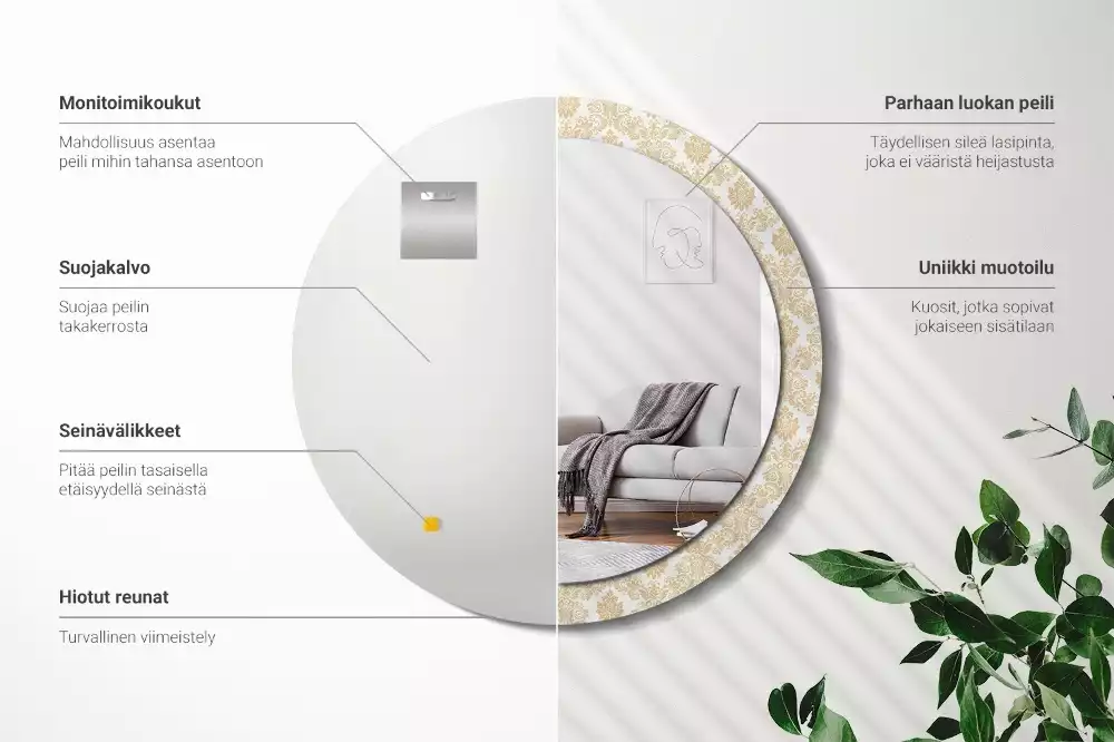 Oglindă rotundă ramă cu imprimeu Model baroc