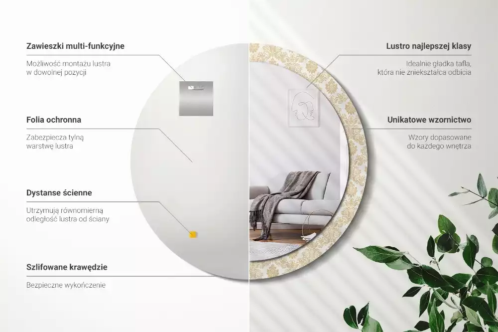 Oglindă rotundă ramă cu imprimeu Model baroc