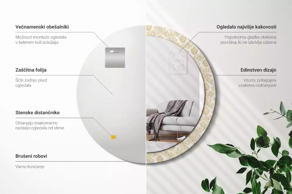 Oglindă rotundă ramă cu imprimeu Model baroc