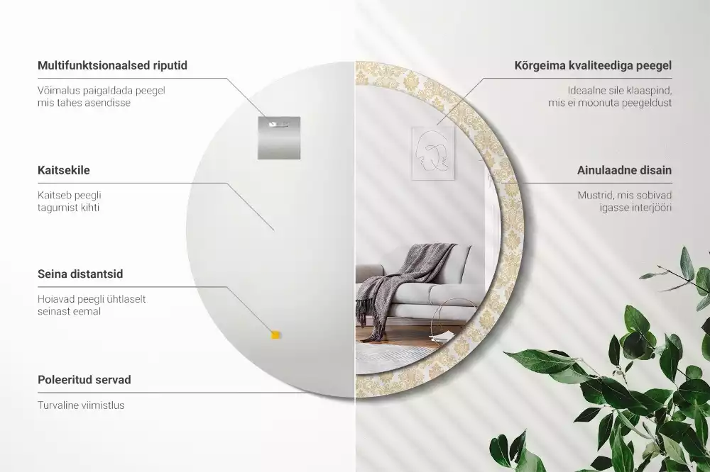 Oglindă rotundă ramă cu imprimeu Model baroc