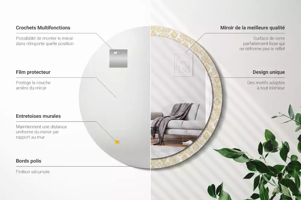 Oglindă rotundă ramă cu imprimeu Model baroc