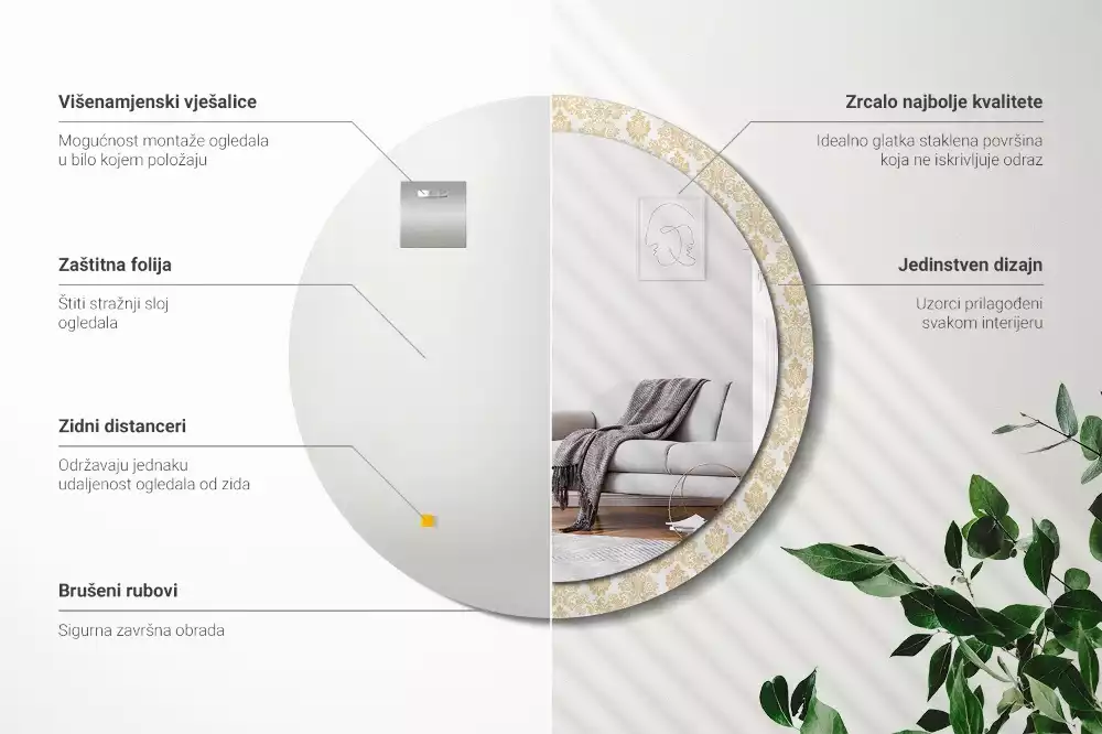 Oglindă rotundă ramă cu imprimeu Model baroc