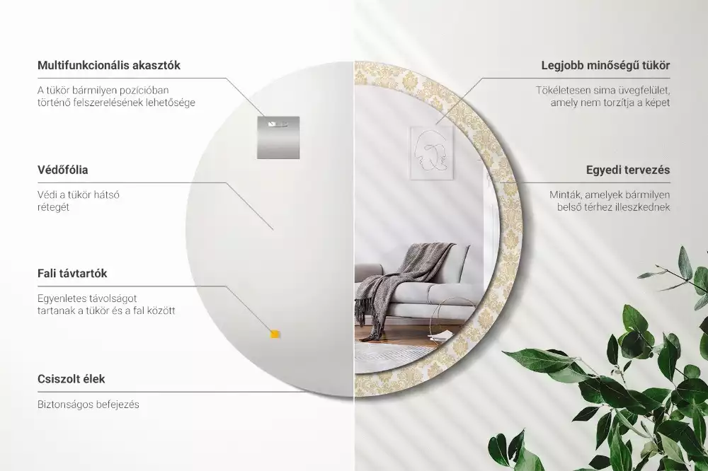 Oglindă rotundă ramă cu imprimeu Model baroc