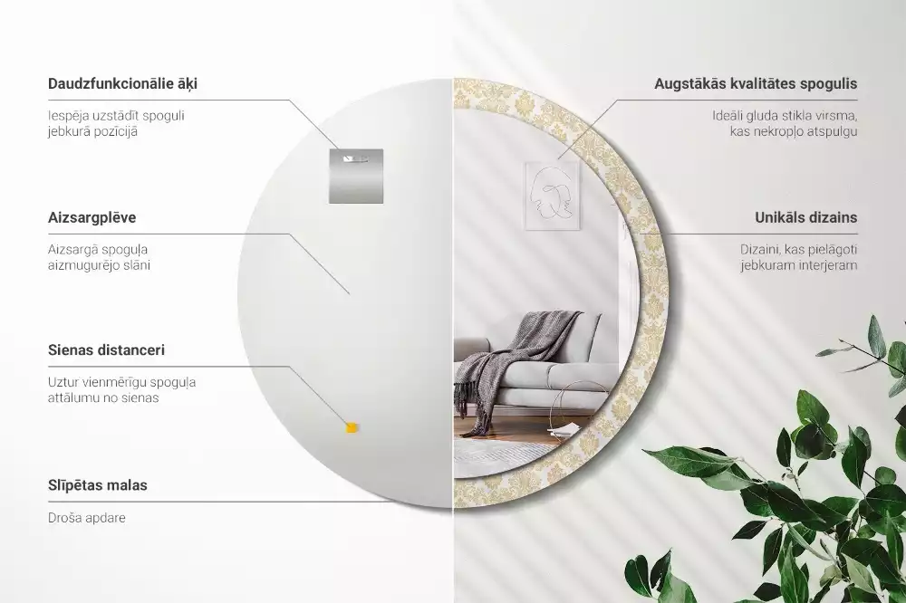 Oglindă rotundă ramă cu imprimeu Model baroc