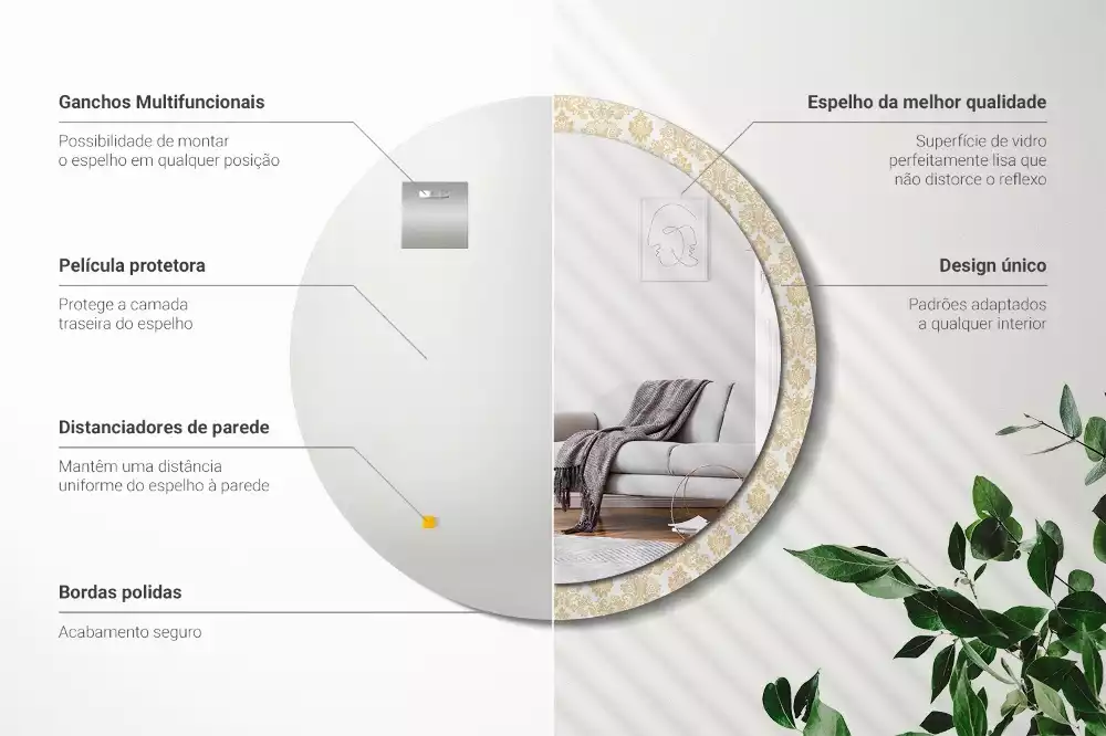 Oglindă rotundă ramă cu imprimeu Model baroc