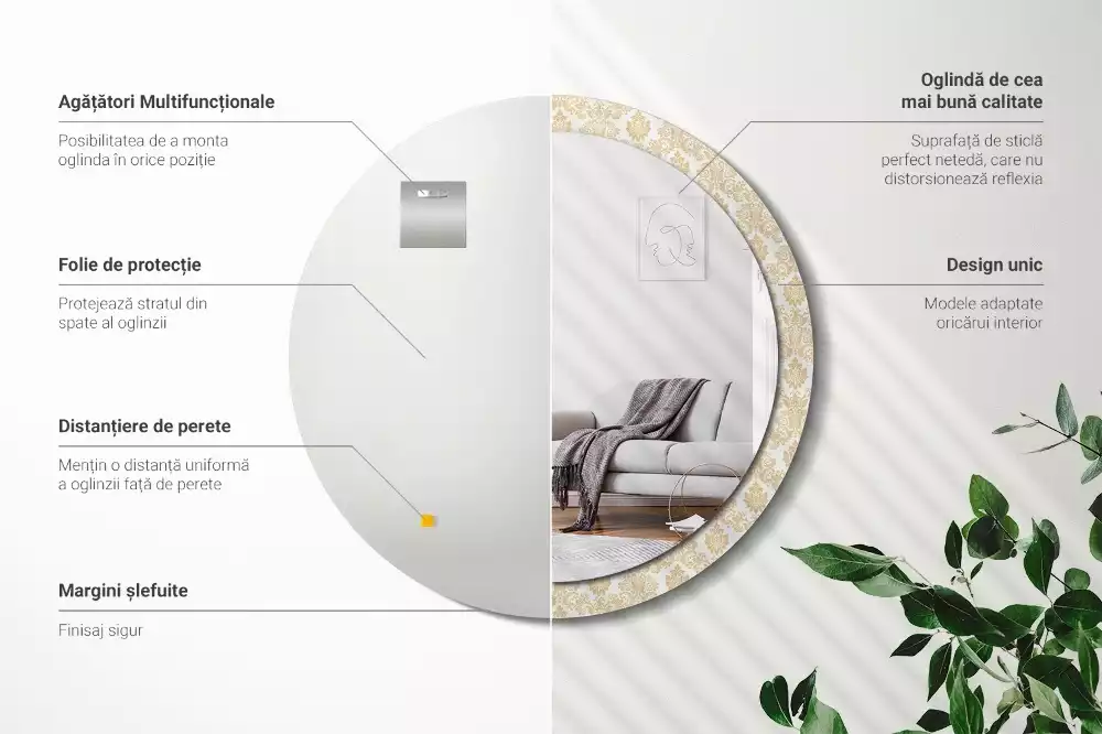 Oglindă rotundă ramă cu imprimeu Model baroc