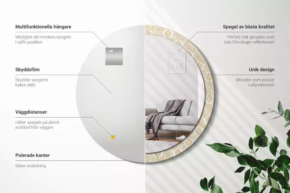 Oglindă rotundă ramă cu imprimeu Model baroc