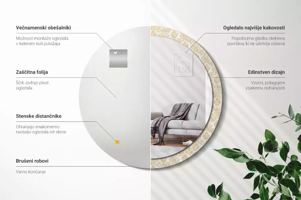 Oglindă rotundă ramă cu imprimeu Model baroc