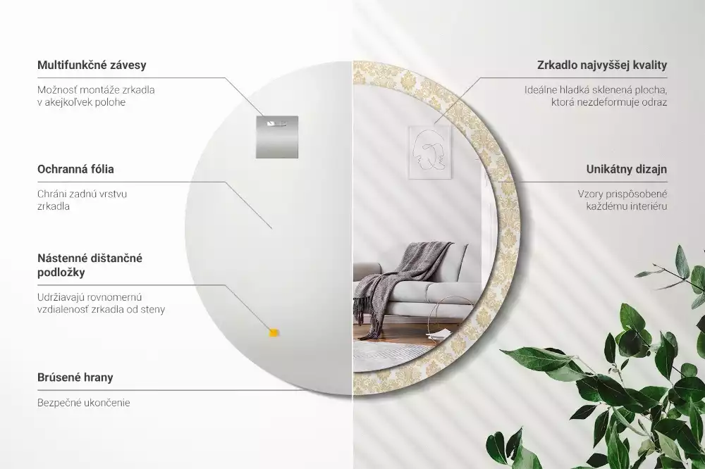 Oglindă rotundă ramă cu imprimeu Model baroc