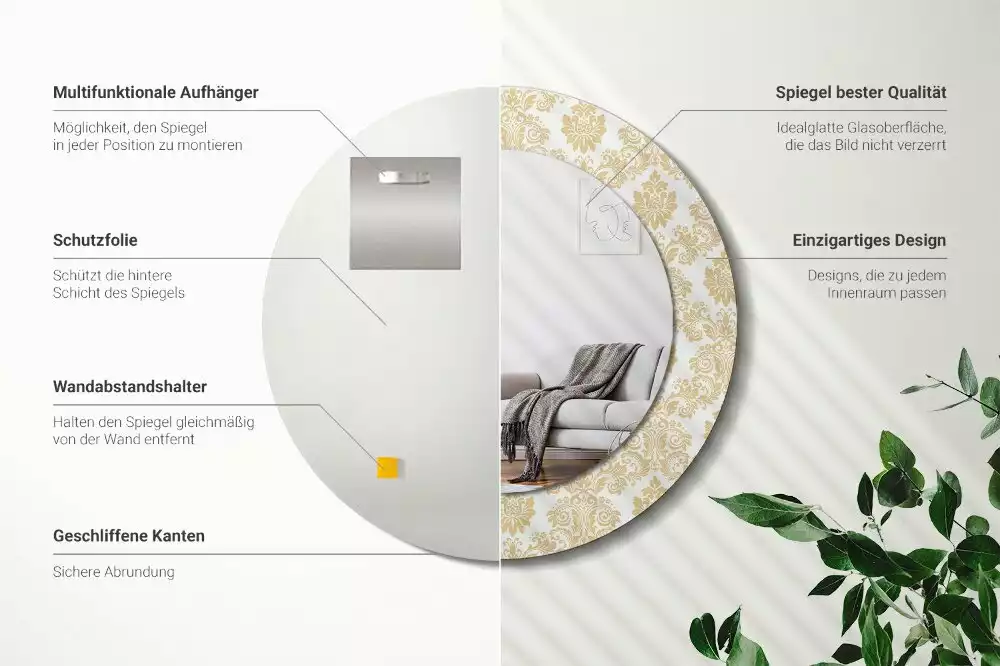 Oglindă rotundă ramă cu imprimeu Model baroc