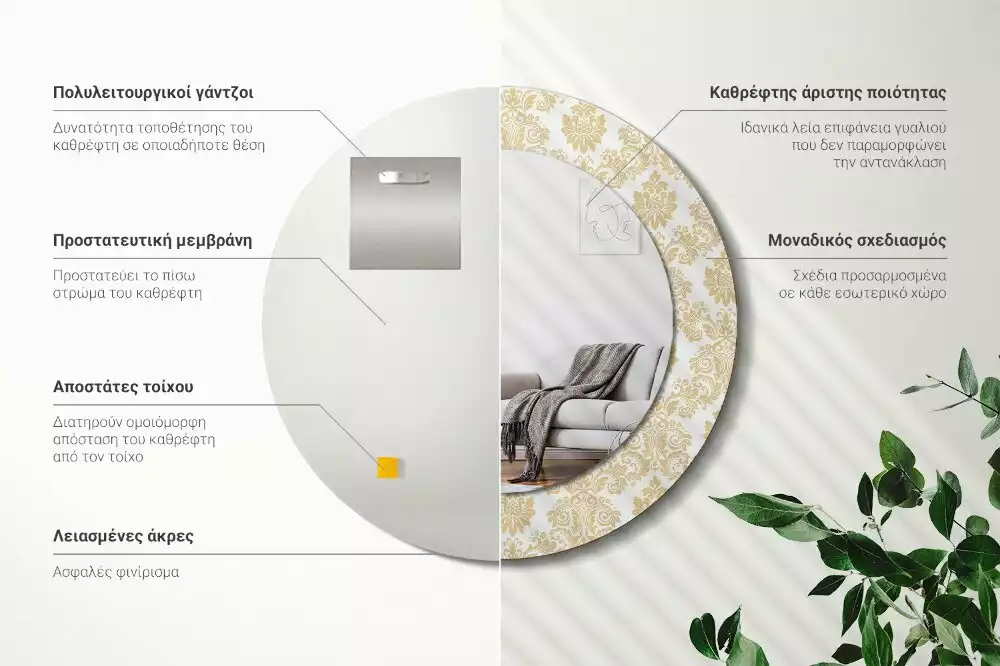 Oglindă rotundă ramă cu imprimeu Model baroc