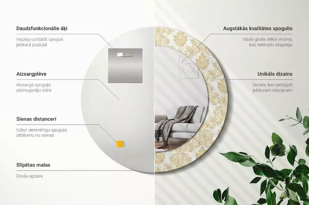 Oglindă rotundă ramă cu imprimeu Model baroc