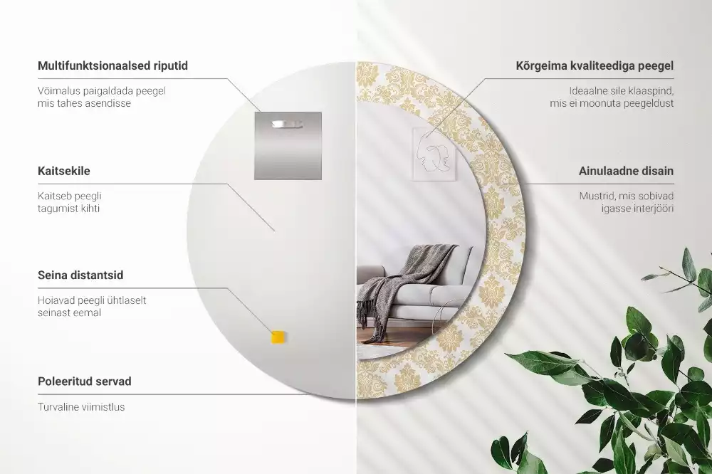 Oglindă rotundă ramă cu imprimeu Model baroc