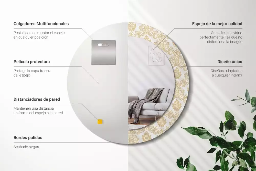 Oglindă rotundă ramă cu imprimeu Model baroc