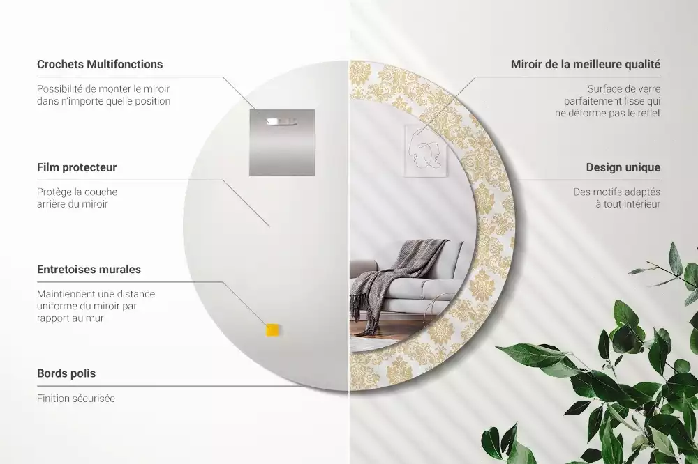 Oglindă rotundă ramă cu imprimeu Model baroc