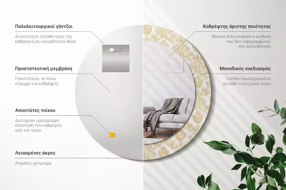 Oglindă rotundă ramă cu imprimeu Model baroc