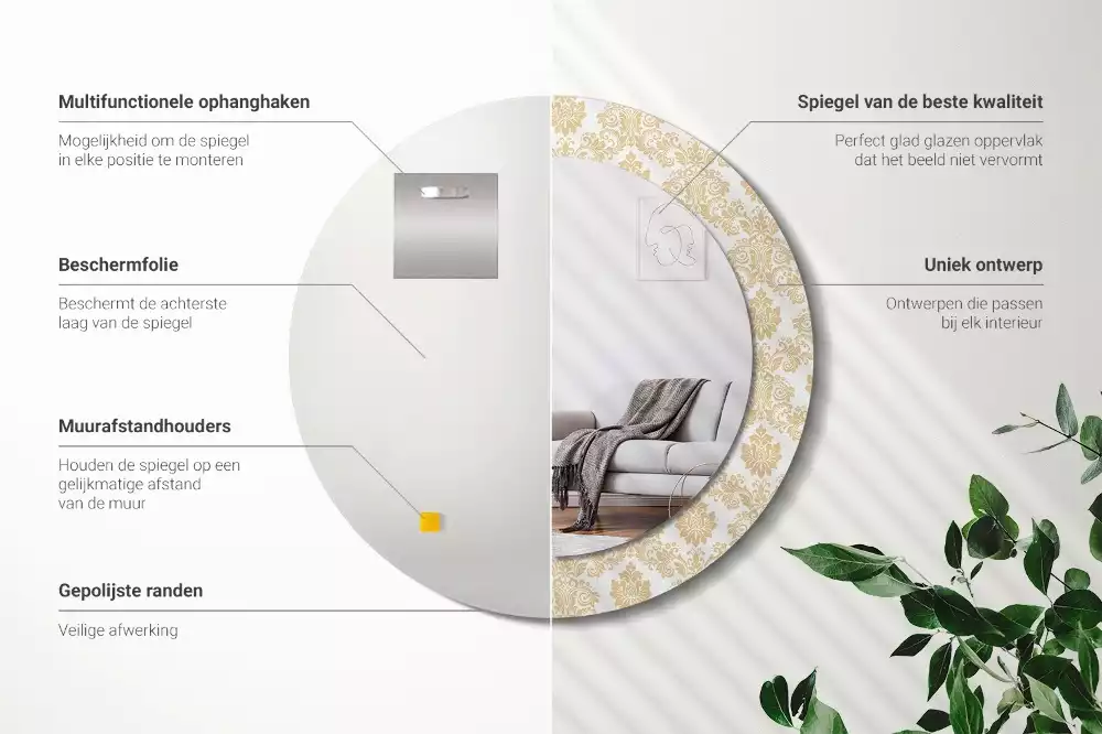 Oglindă rotundă ramă cu imprimeu Model baroc