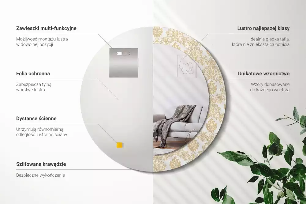 Oglindă rotundă ramă cu imprimeu Model baroc