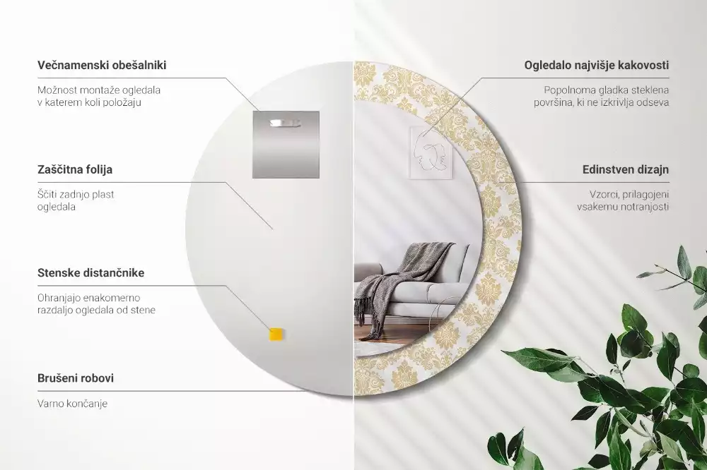 Oglindă rotundă ramă cu imprimeu Model baroc