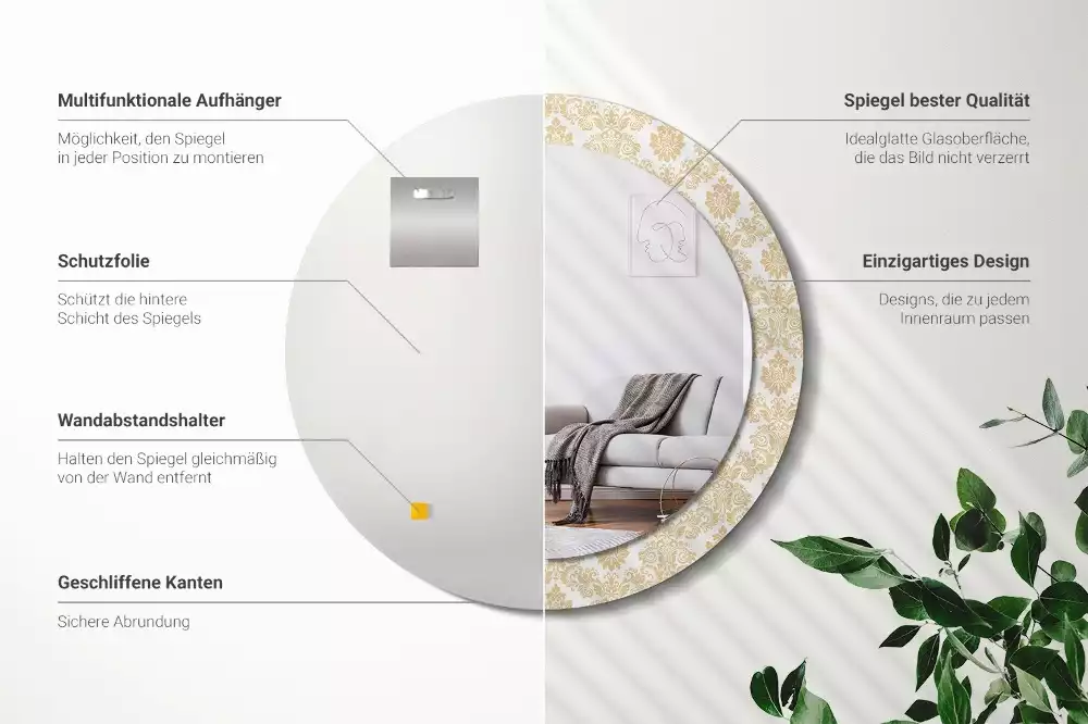 Oglindă rotundă ramă cu imprimeu Model baroc