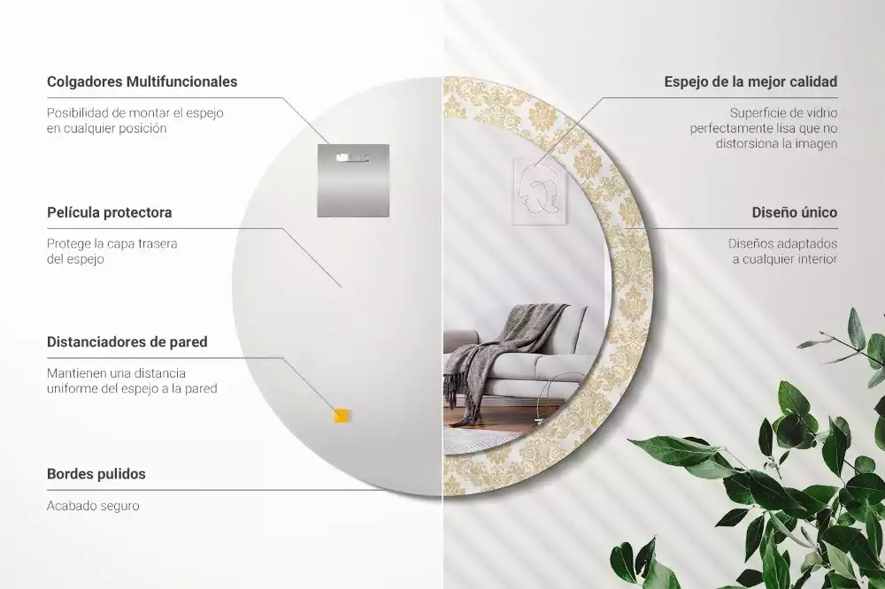 Oglindă rotundă ramă cu imprimeu Model baroc