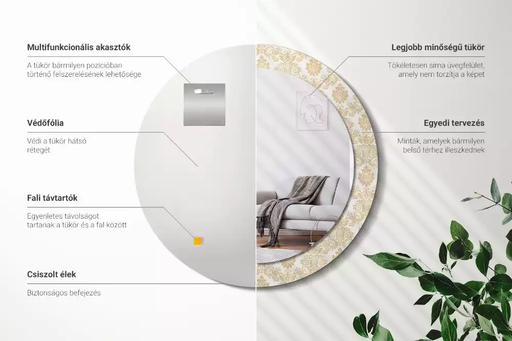 Oglindă rotundă ramă cu imprimeu Model baroc