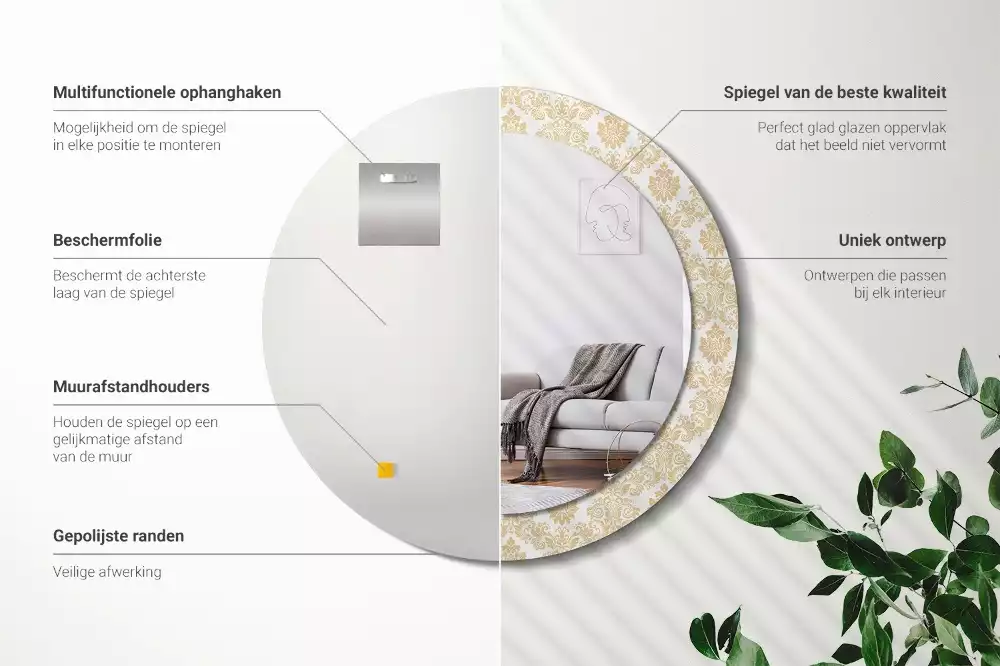 Oglindă rotundă ramă cu imprimeu Model baroc