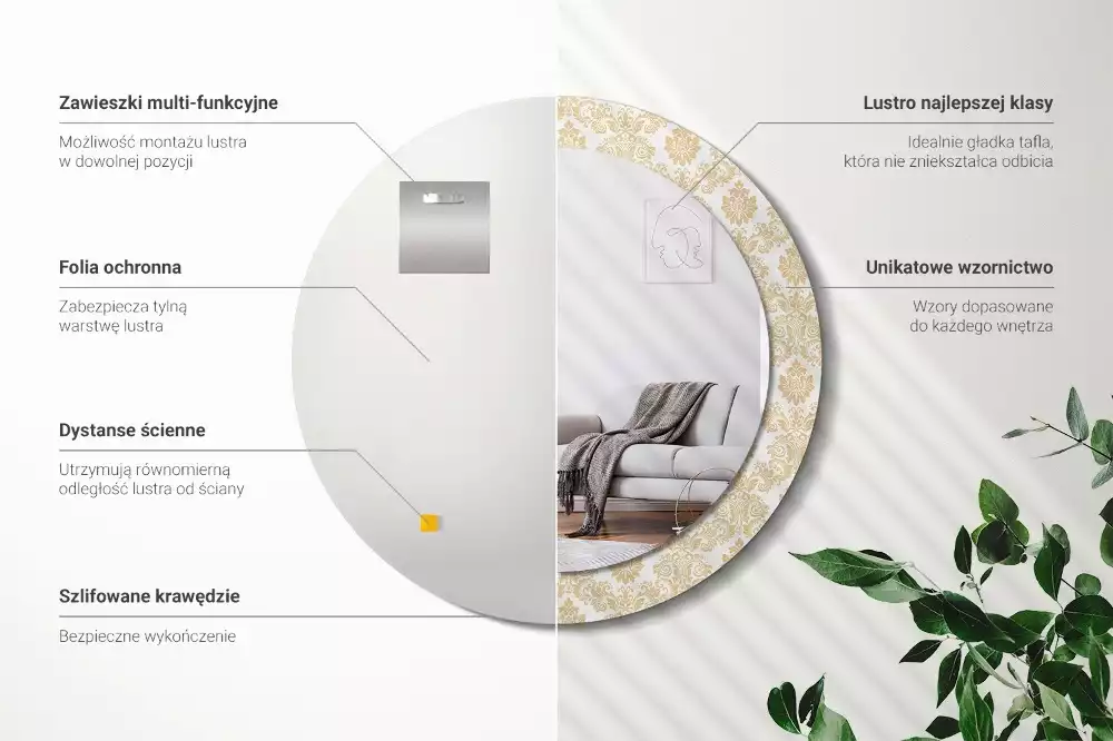 Oglindă rotundă ramă cu imprimeu Model baroc