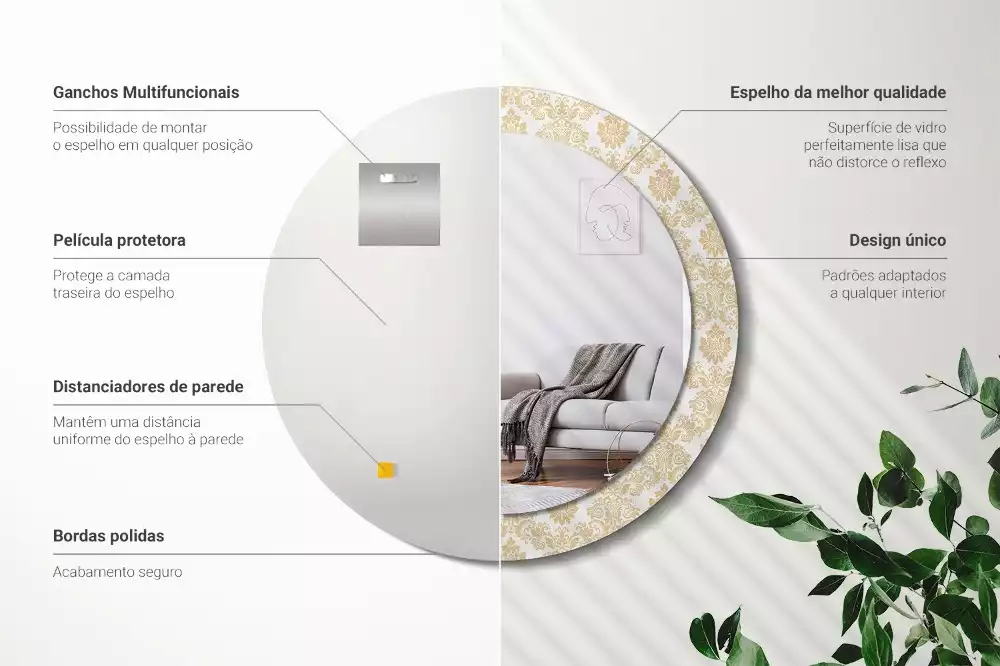 Oglindă rotundă ramă cu imprimeu Model baroc