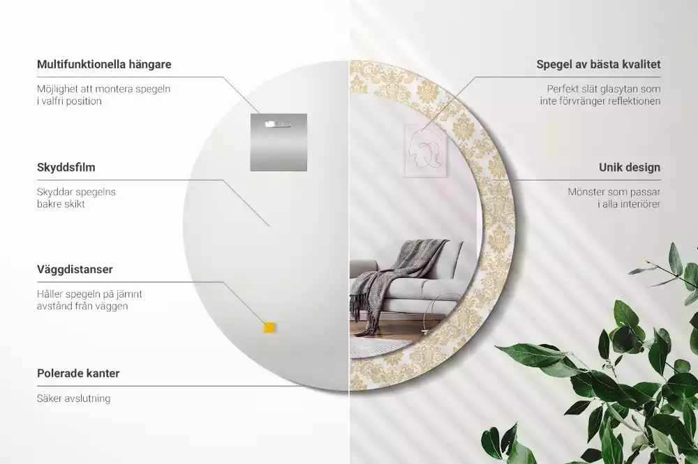 Oglindă rotundă ramă cu imprimeu Model baroc