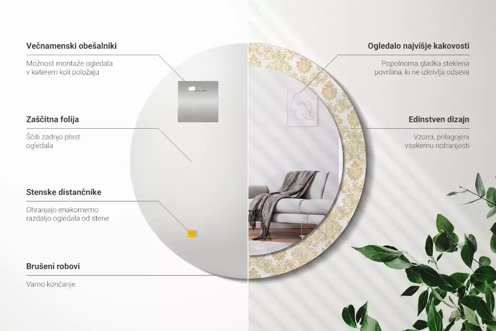 Oglindă rotundă ramă cu imprimeu Model baroc