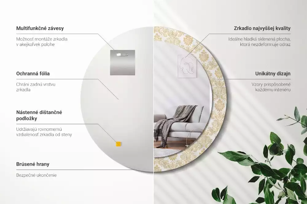 Oglindă rotundă ramă cu imprimeu Model baroc