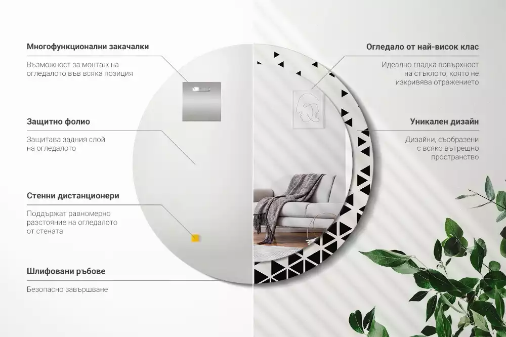 Oglindă rotundă imprimată Abstracție geometrică