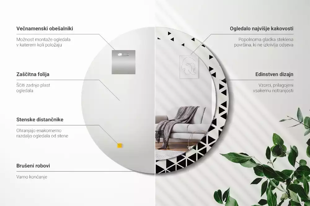 Oglindă rotundă imprimată Abstracție geometrică