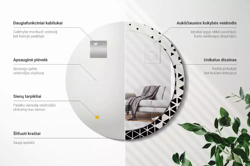 Oglindă rotundă imprimată Abstracție geometrică