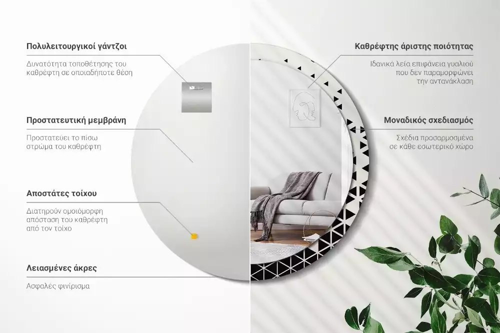 Oglindă rotundă imprimată Abstracție geometrică