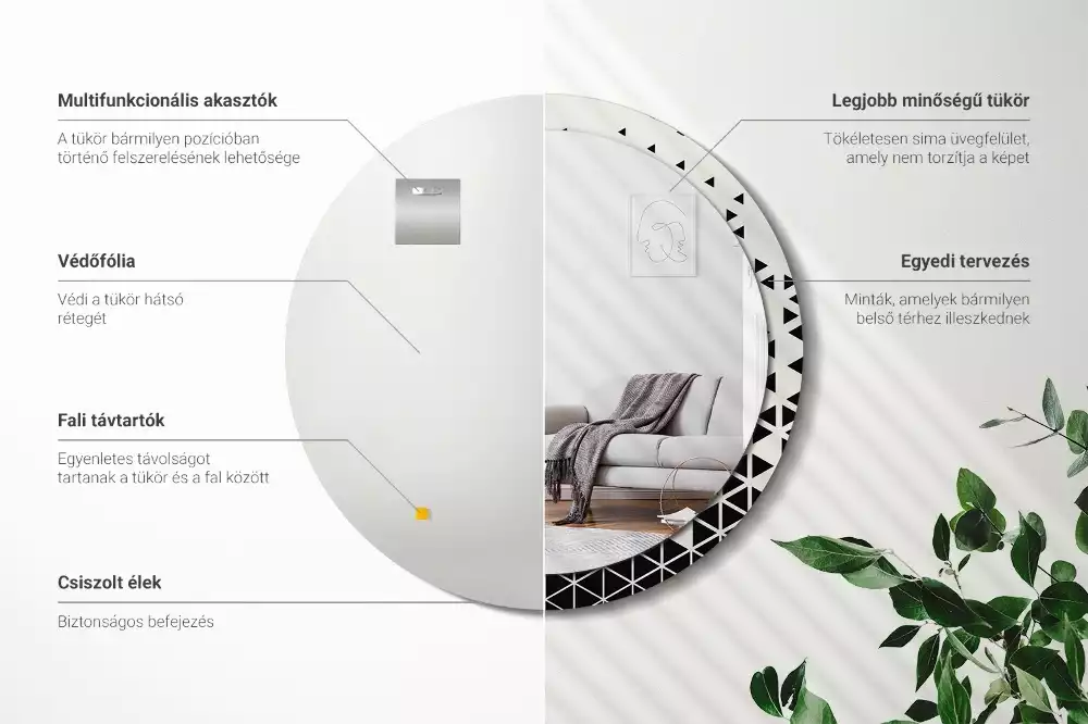 Oglindă rotundă imprimată Abstracție geometrică