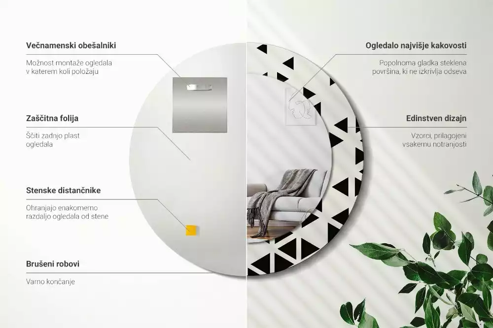Oglindă rotundă imprimată Abstracție geometrică