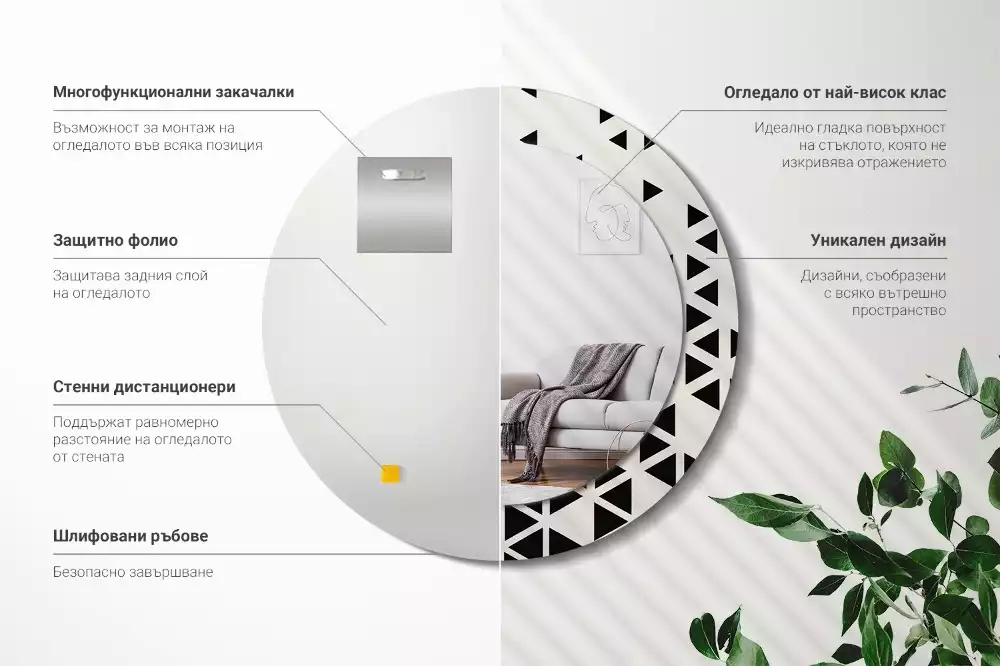 Oglindă rotundă imprimată Abstracție geometrică