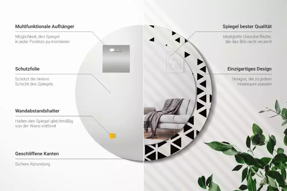 Oglindă rotundă imprimată Abstracție geometrică