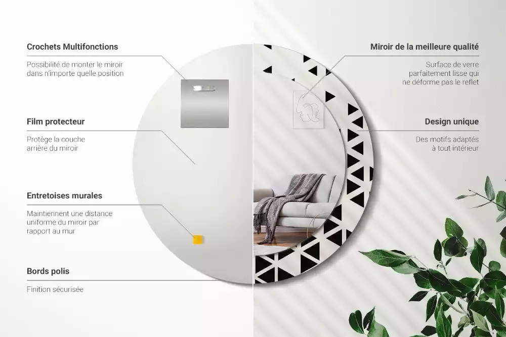 Oglindă rotundă imprimată Abstracție geometrică